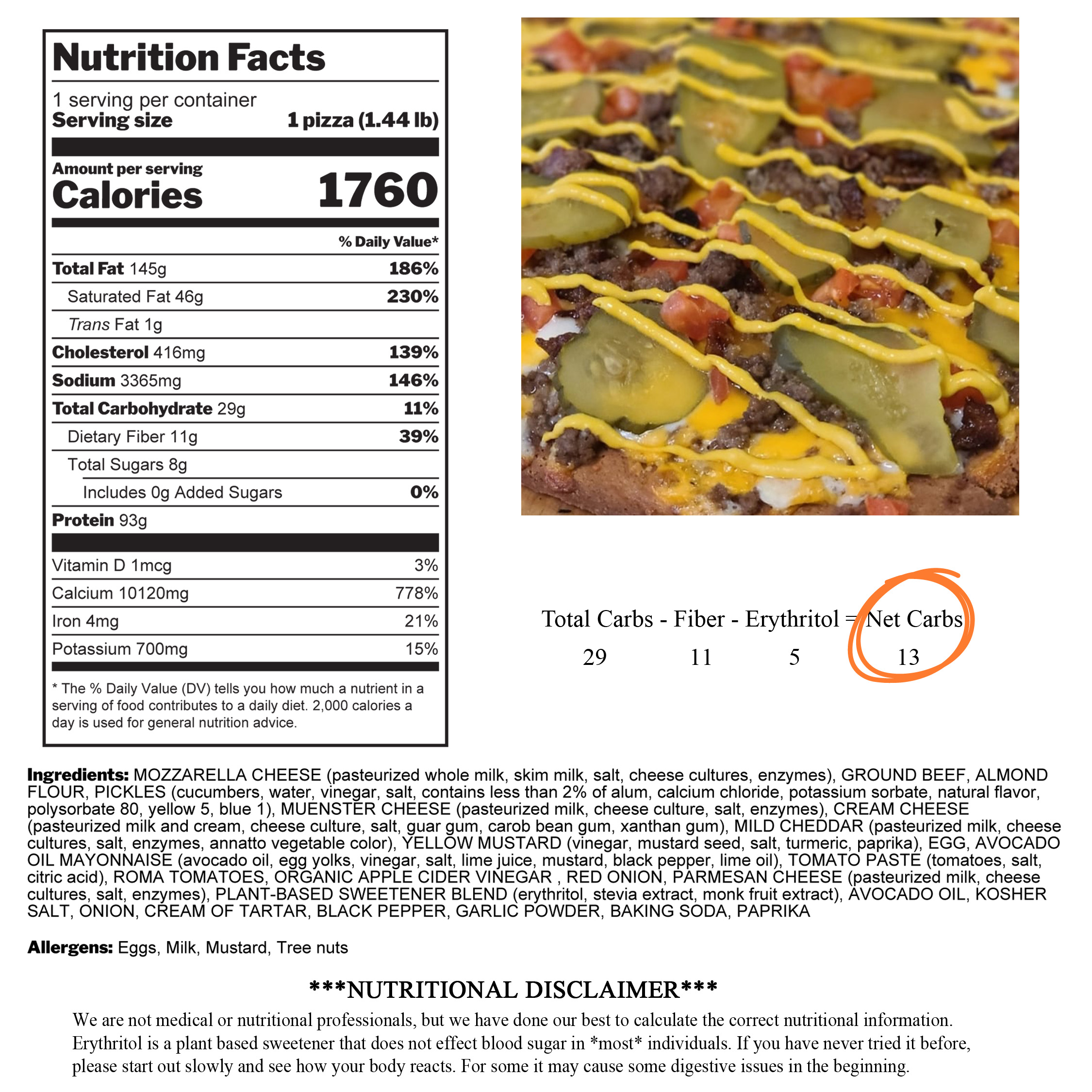 Low Carb Grill Cheeseburger Pizza Nutrition